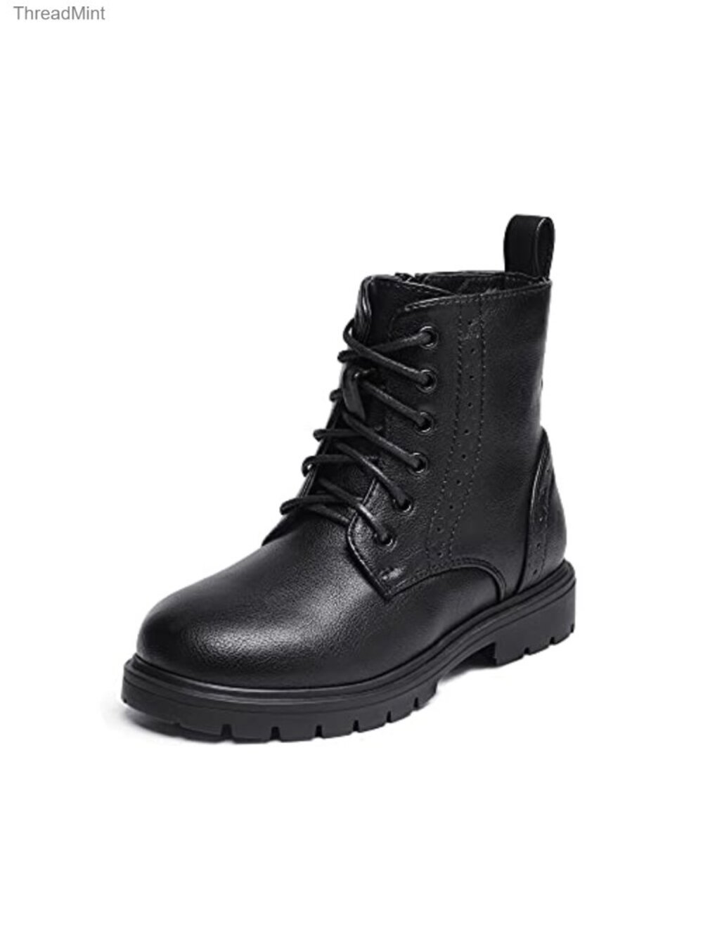 Girls Ankle Combat Boots Water-Resistant Side Zipper Faux Leather
